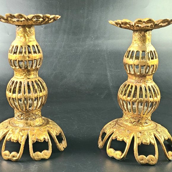 Vintage Brass Ornate Beautiful Candle Holders - Made in Japan - Pair - Picture 5 of 12